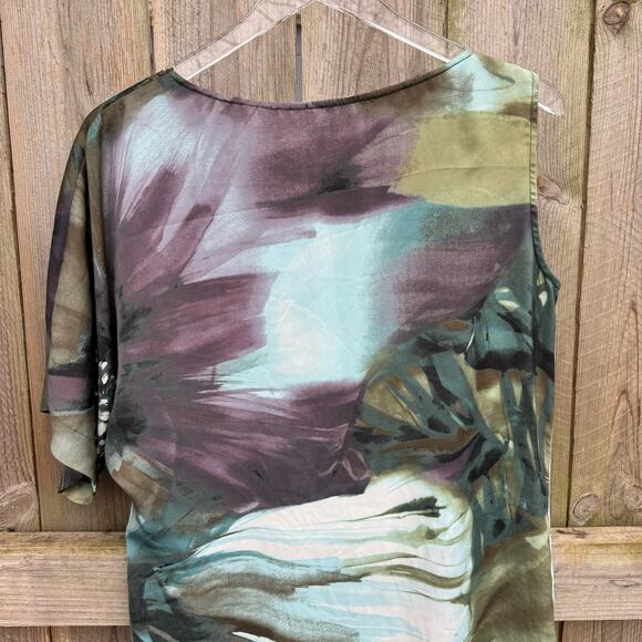 Sisley Dress One-Shoulder Asymmetric Mini Dress Abstract Multicolor Size Small - Picture 5 of 8